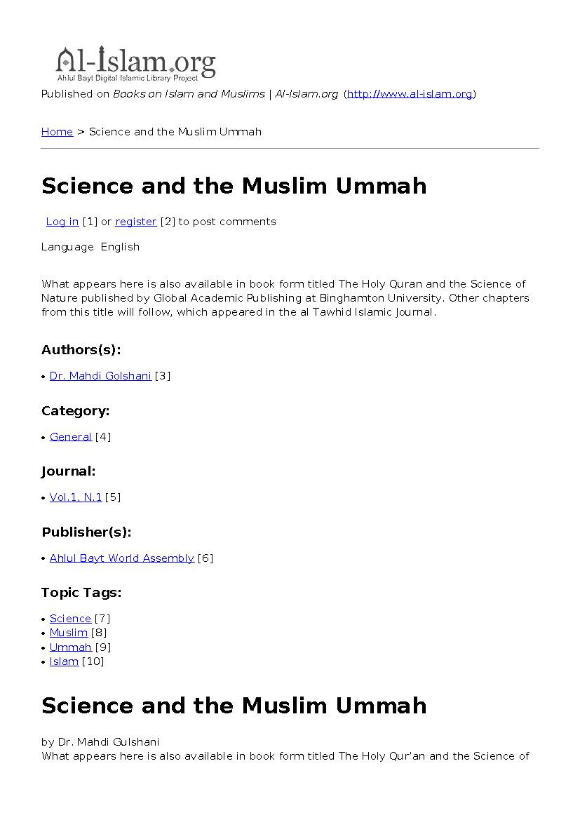Science and the Muslim Ummah