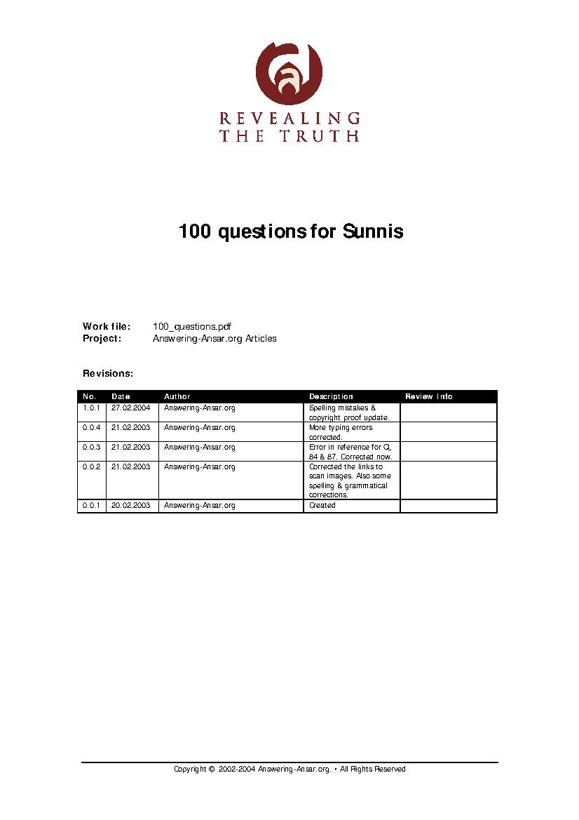 100 Questions for Sunnis