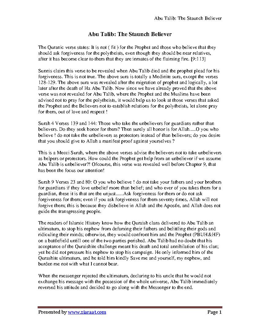 Abu Talib The Staunch Believer