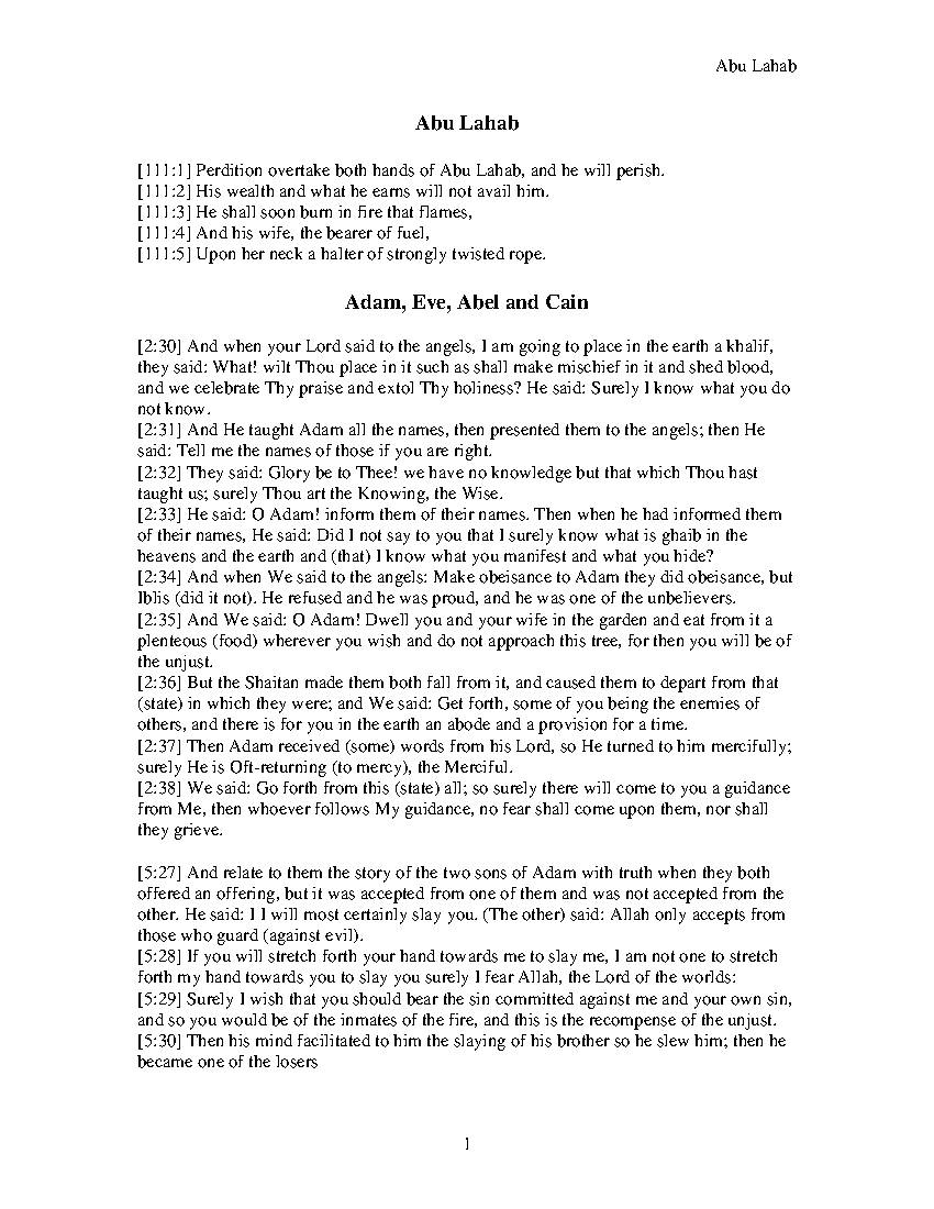 Alphabetical Topics of the Holy Quran