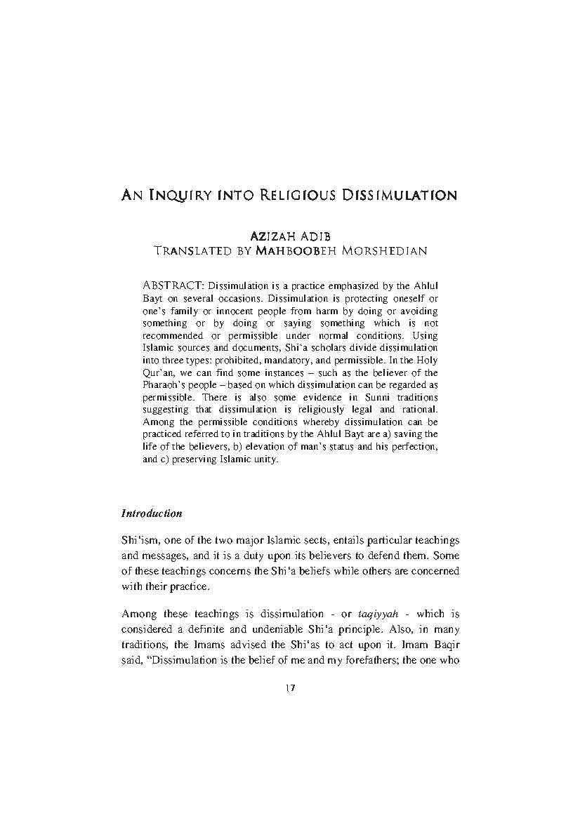 An Inquiry into Religious Dissimulation