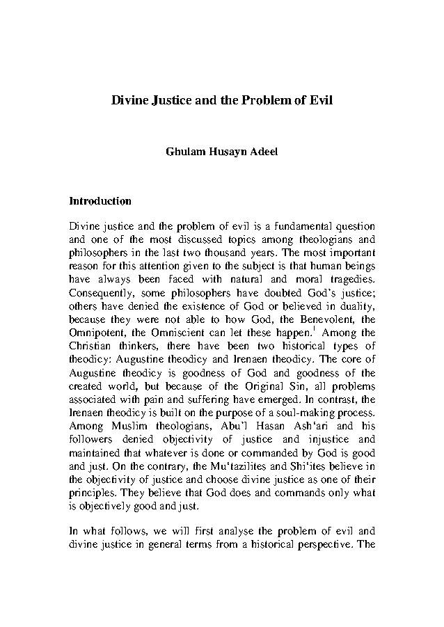 Divine Justice And The Problem Of Evil