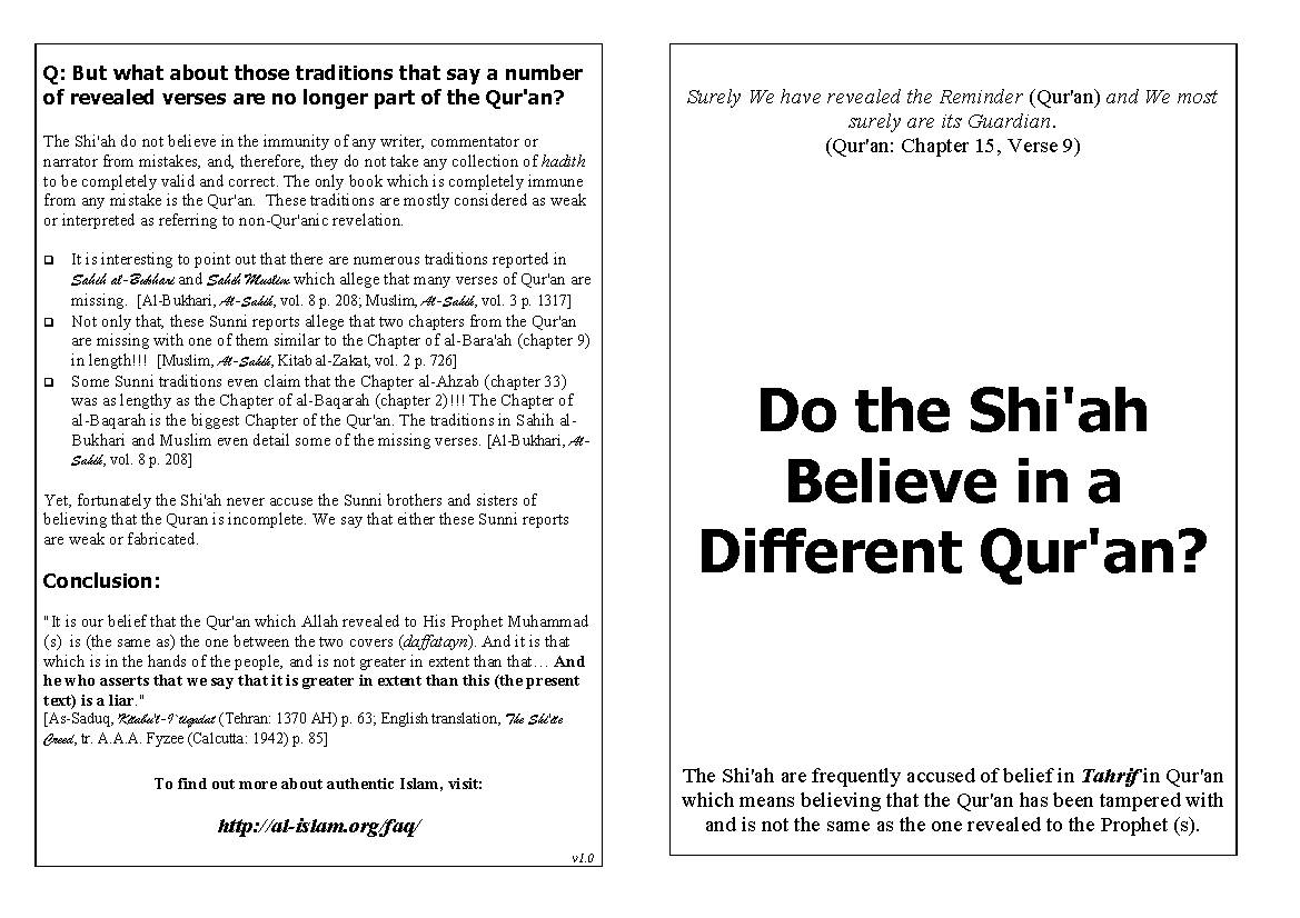 Do the Shi'ah Believe in a Different Qur'an - In a Nutshell