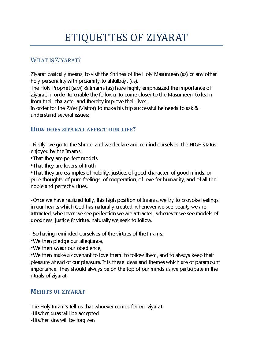 Etiquette of Zyarat