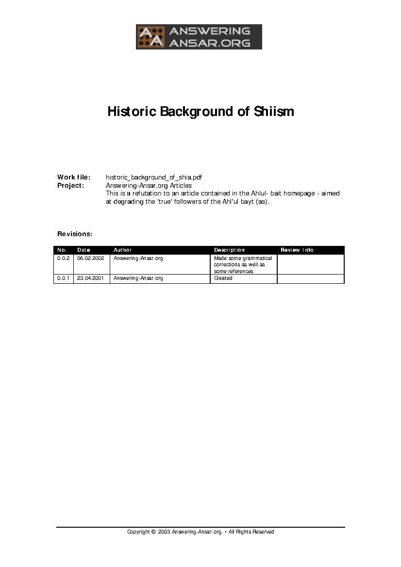 Historic Background of Shiism