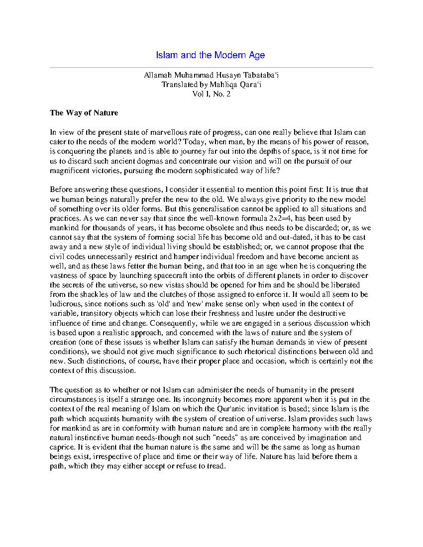 Islam And The Modern Age