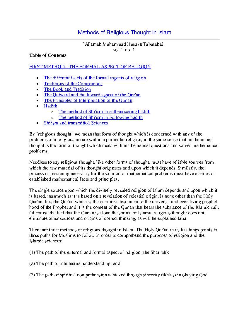 Methods of Religious Thought in Islam