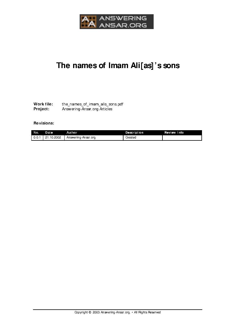 Names of Imam Ali's Sons