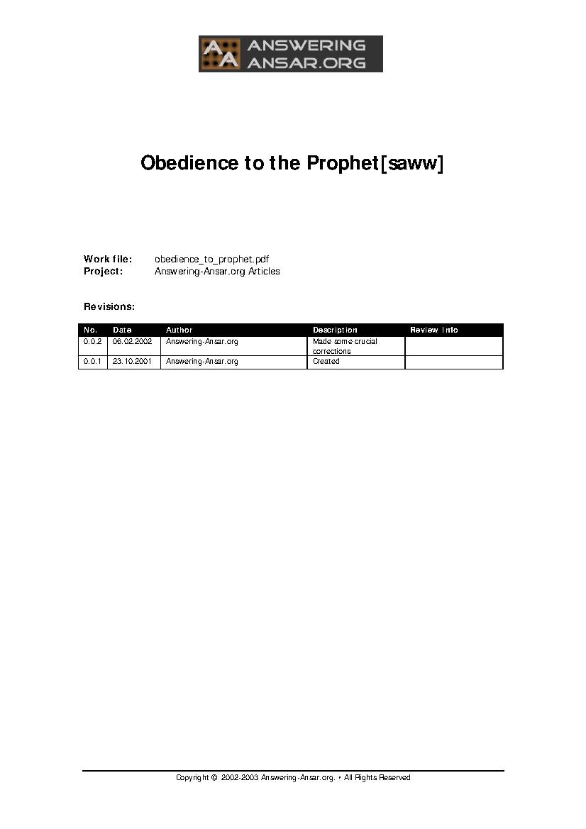 Obedience to The Prophet