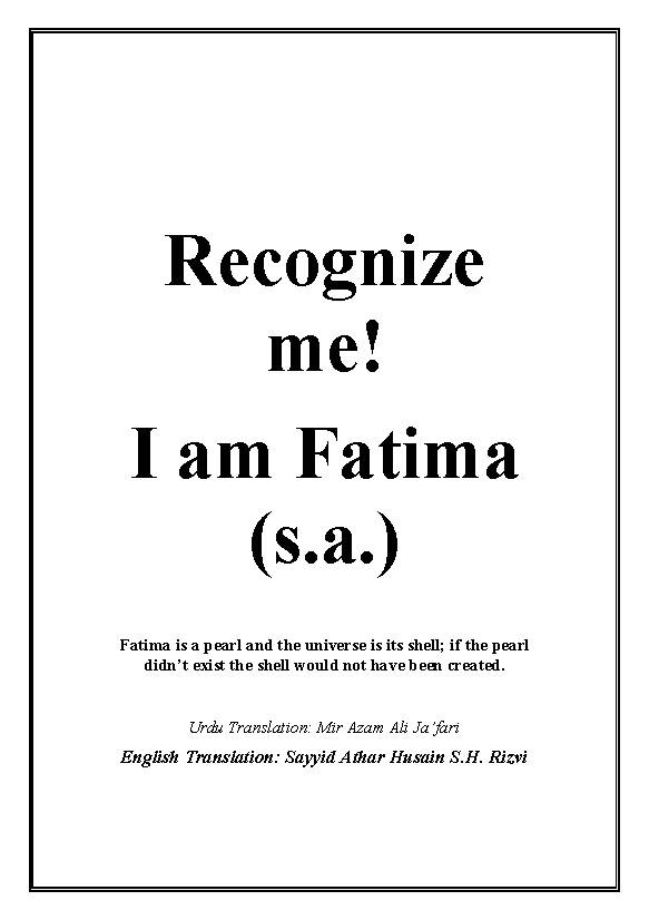 Recognize Me, I am Fatima sa