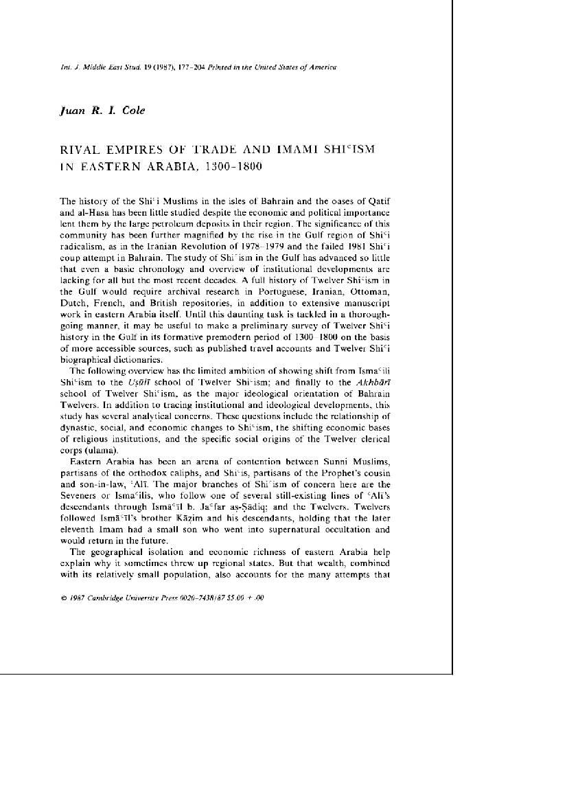 Rival Empires of Trade and Imami Shiism in Eastern Arabia, 1300-1800