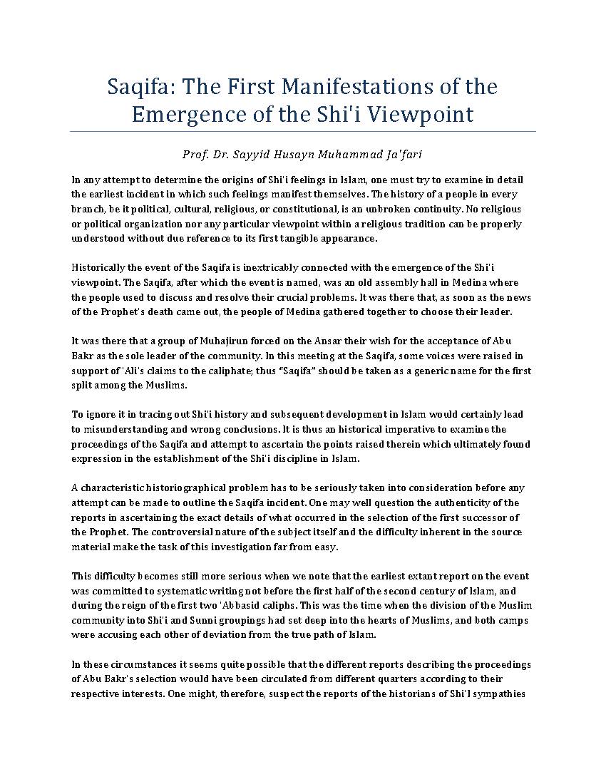 Saqifa, The First Manifestations of the Emergence of the Shi'i Viewpoint