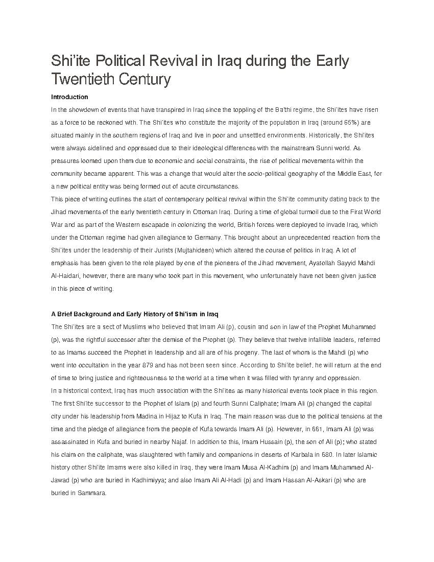 Shiite Political Revival in Iraq During The Early Twentieth Century