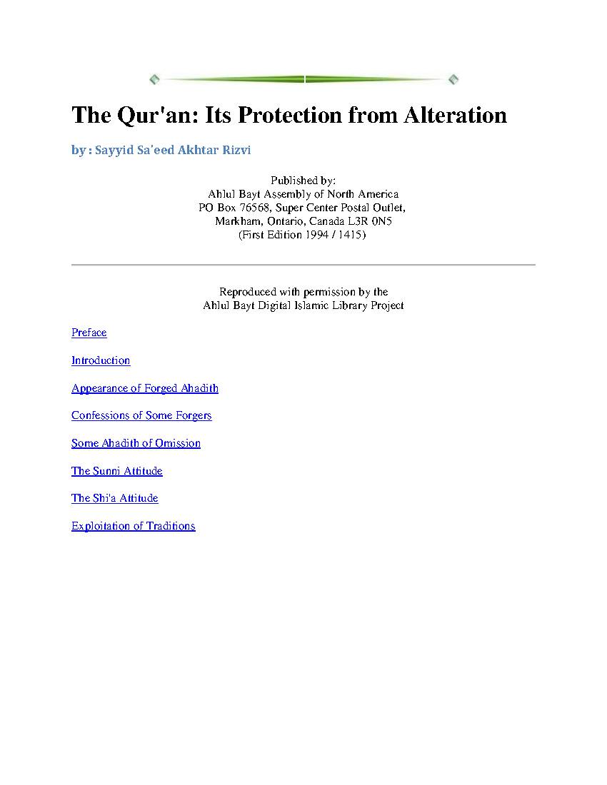 The Qur'an Its Protection from Alteration