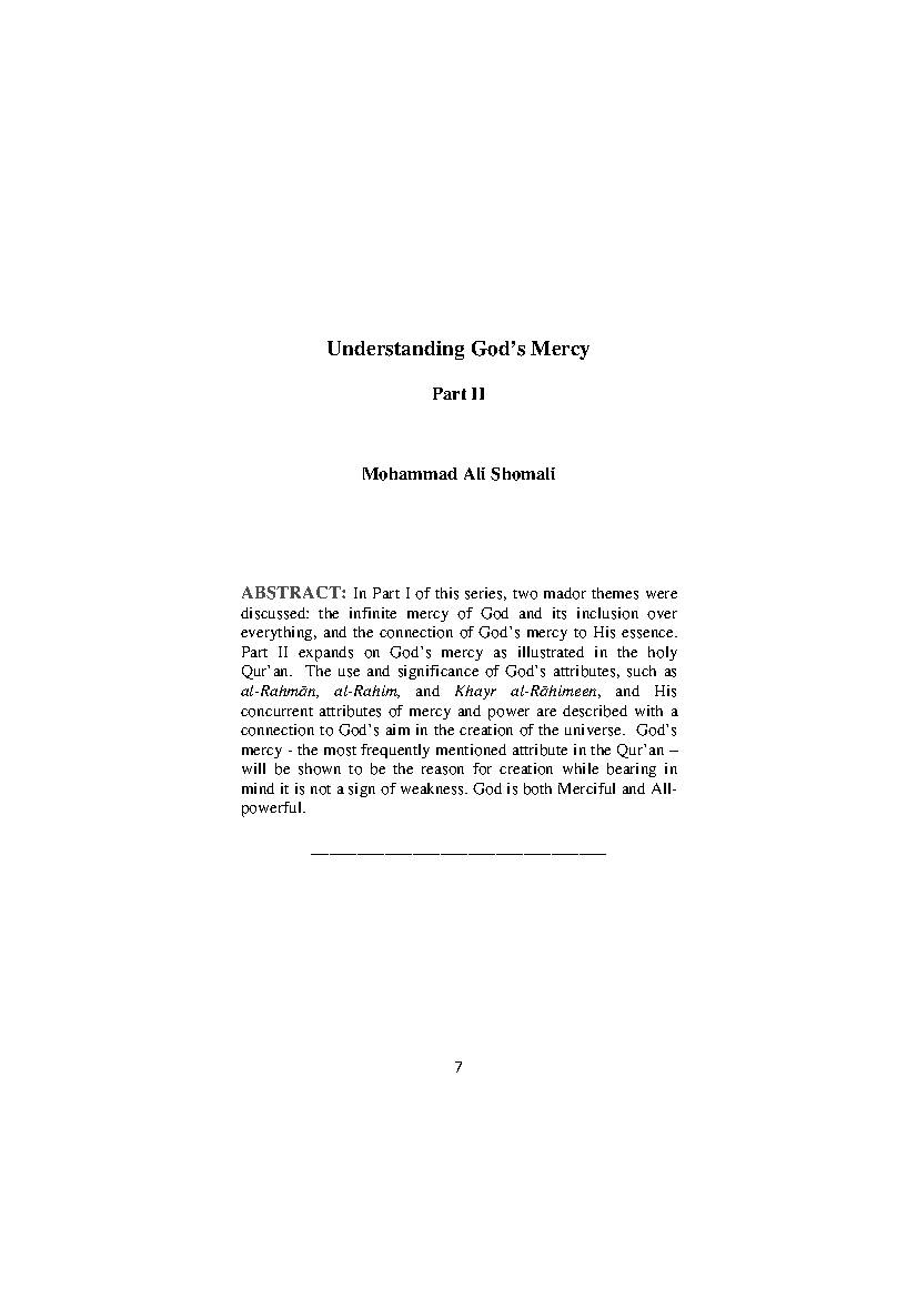 Understanding God's Mercy - Part II