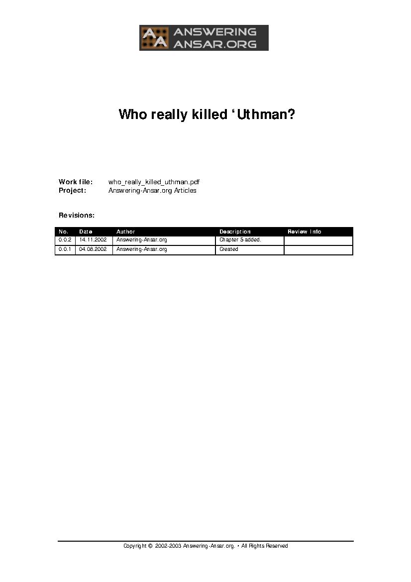 Who Really Killed Uthmaan