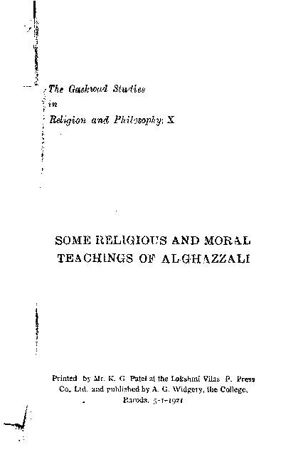 Some Moral and Religious Teachings of Al Ghazali
