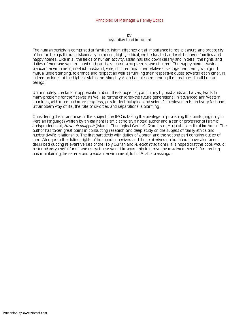 Principles of Marriage and Family Ethics