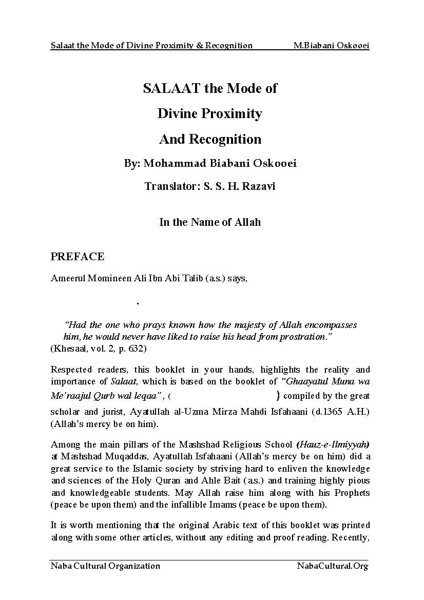 Salaat The Mode of Divine Proximity & Recognition