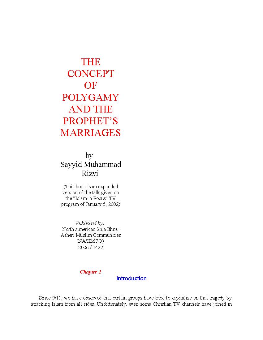 The Concept of Polygamy and The Prophets Marriages