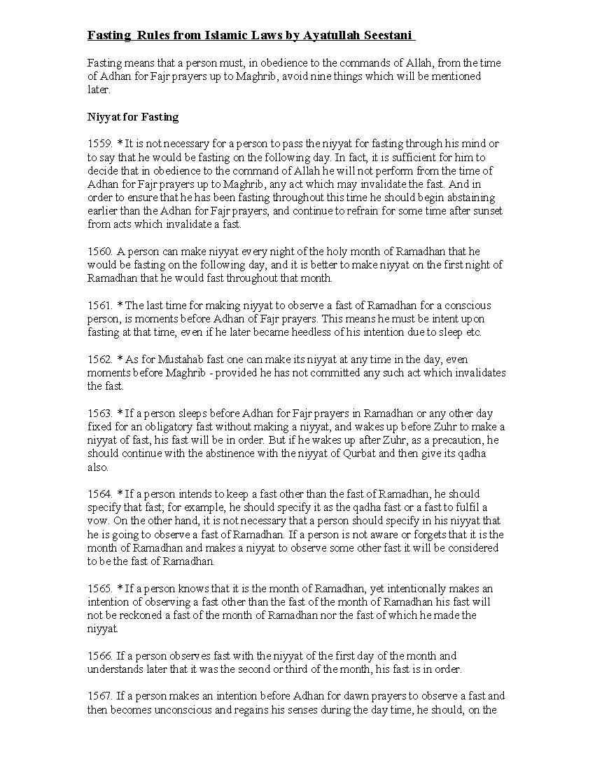Fasting Rules from Islamic Laws