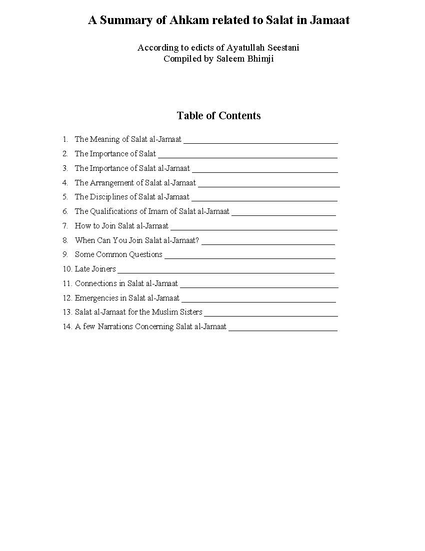 A Summary of Ahkam Related to Salaat in Jamaat
