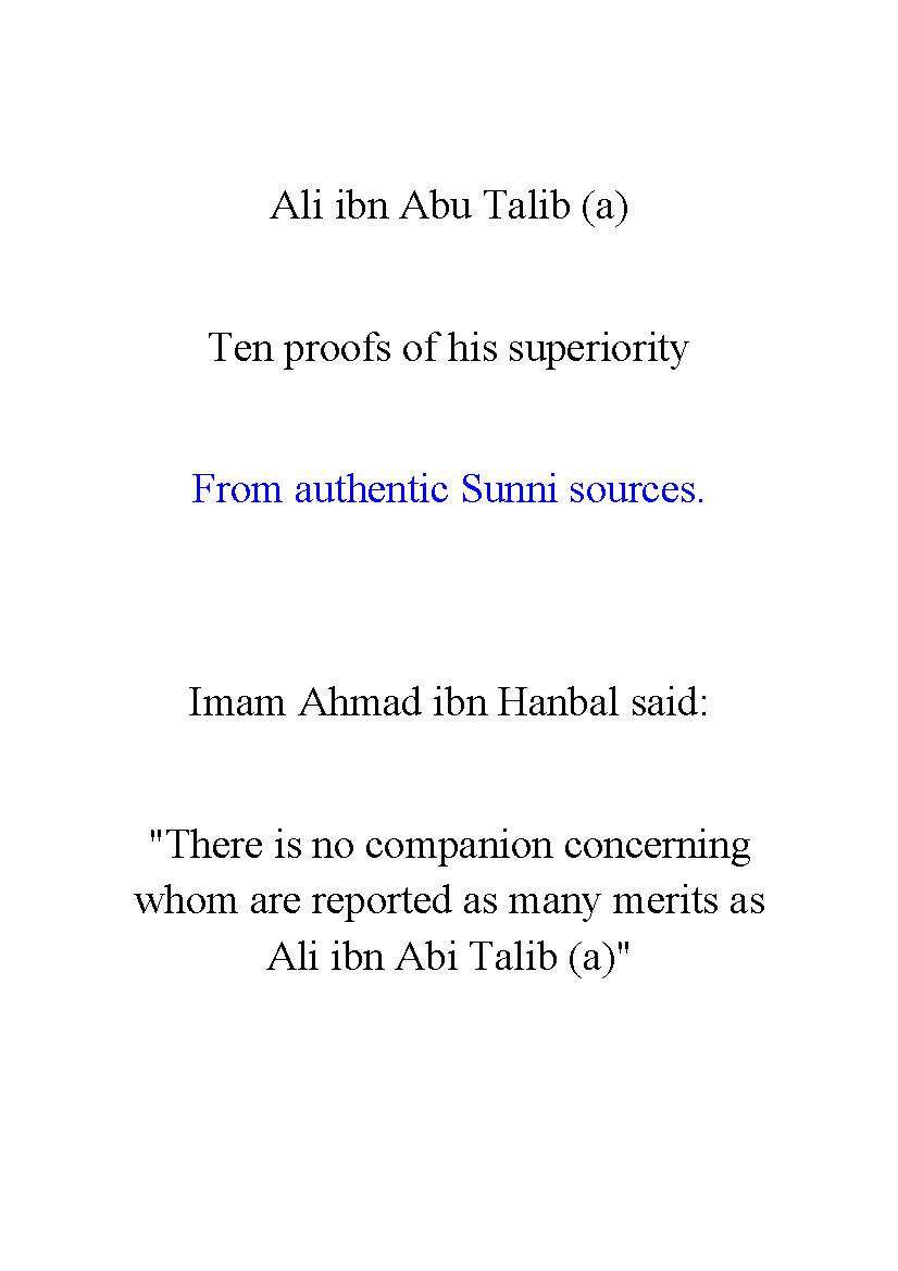 Ali Ibn Abi Talib Ten proofs for his superiority