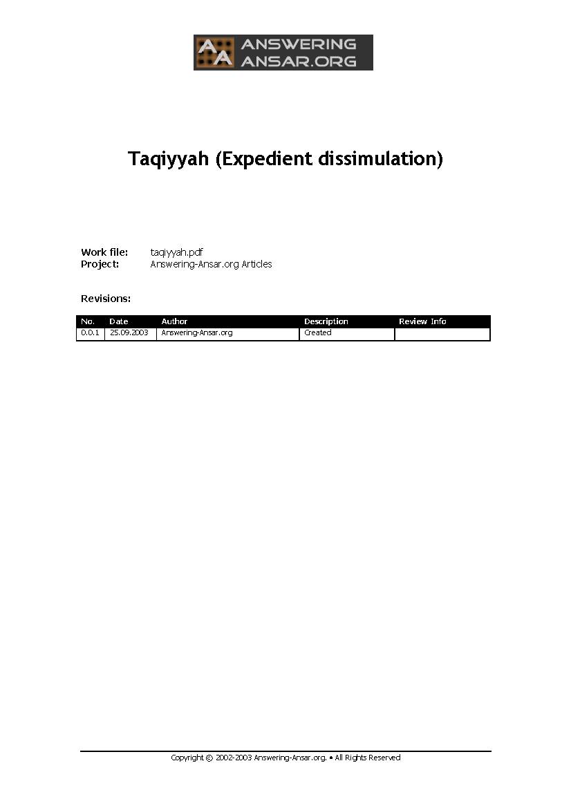 Taqiyyah Expedient Dissimulation