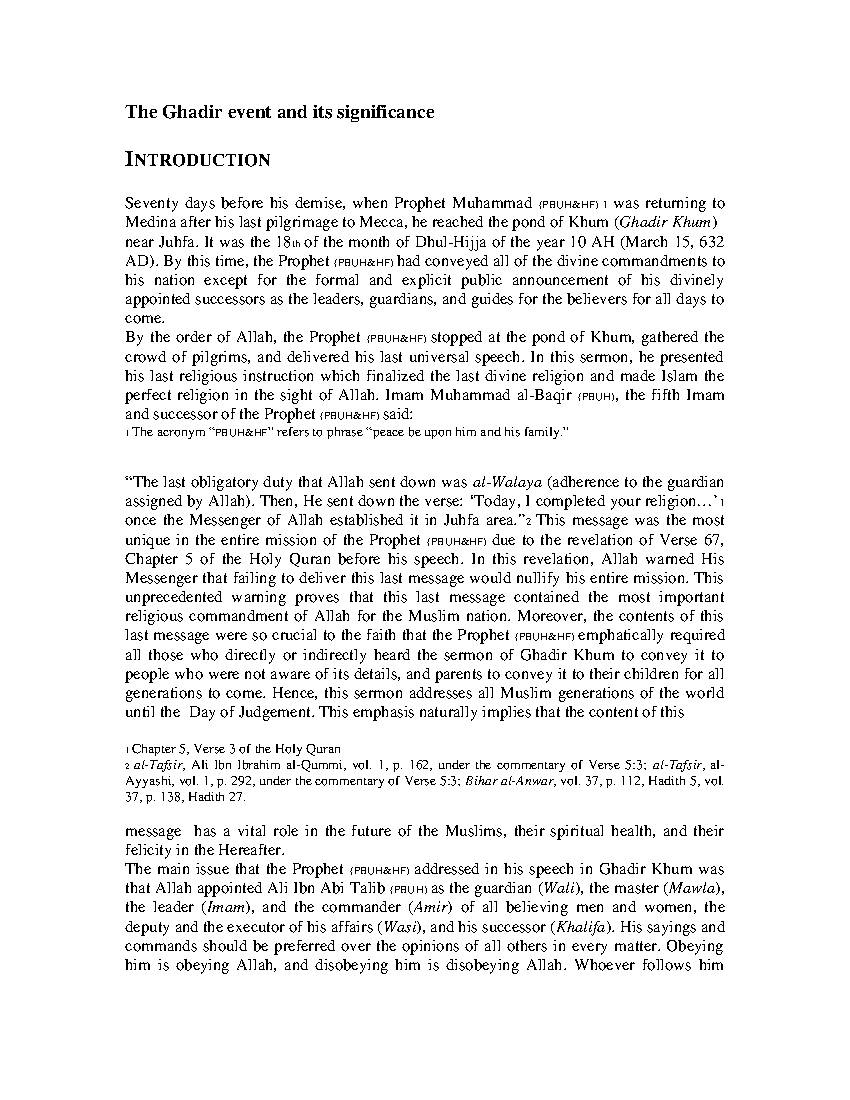 The Ghadir Event and Its Signficance