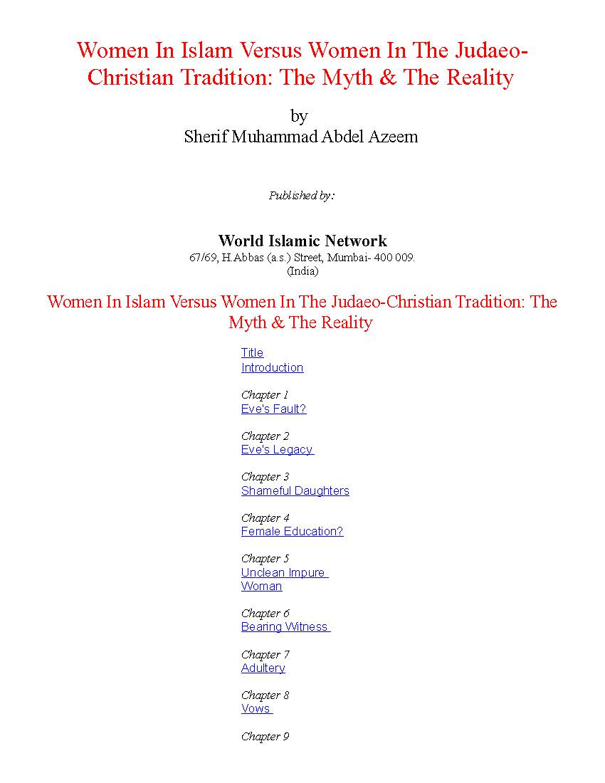 Women In Islam Versus Women In The Judaeo Christian Tradition The Myth And The Reality 