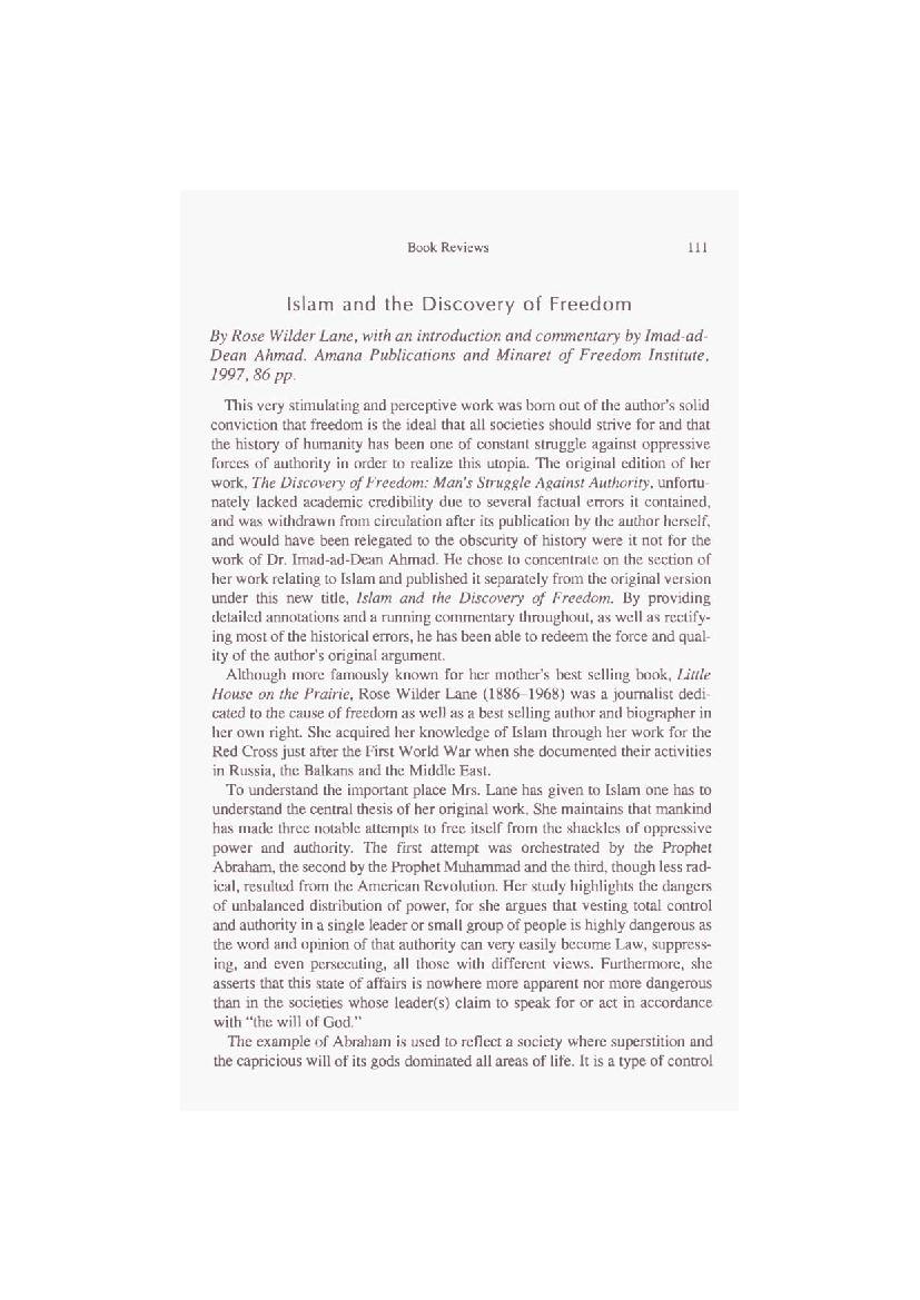 Islam And Discovery of Freedom