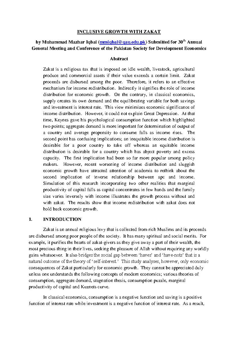 Inclusive Growth With Zakat