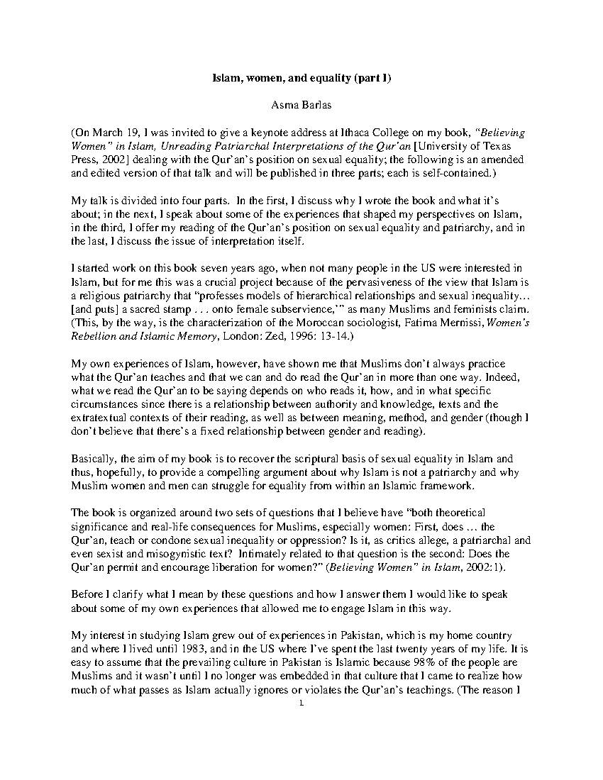 Islam, Women, And Equality Part 1