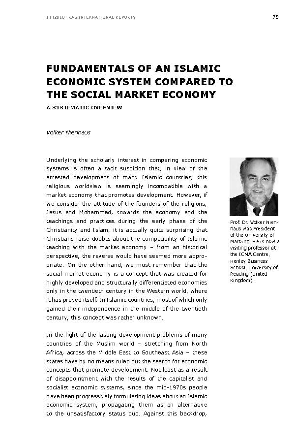 Fundamentals Of An Islamic Economic System Compared To The Social Market Economy