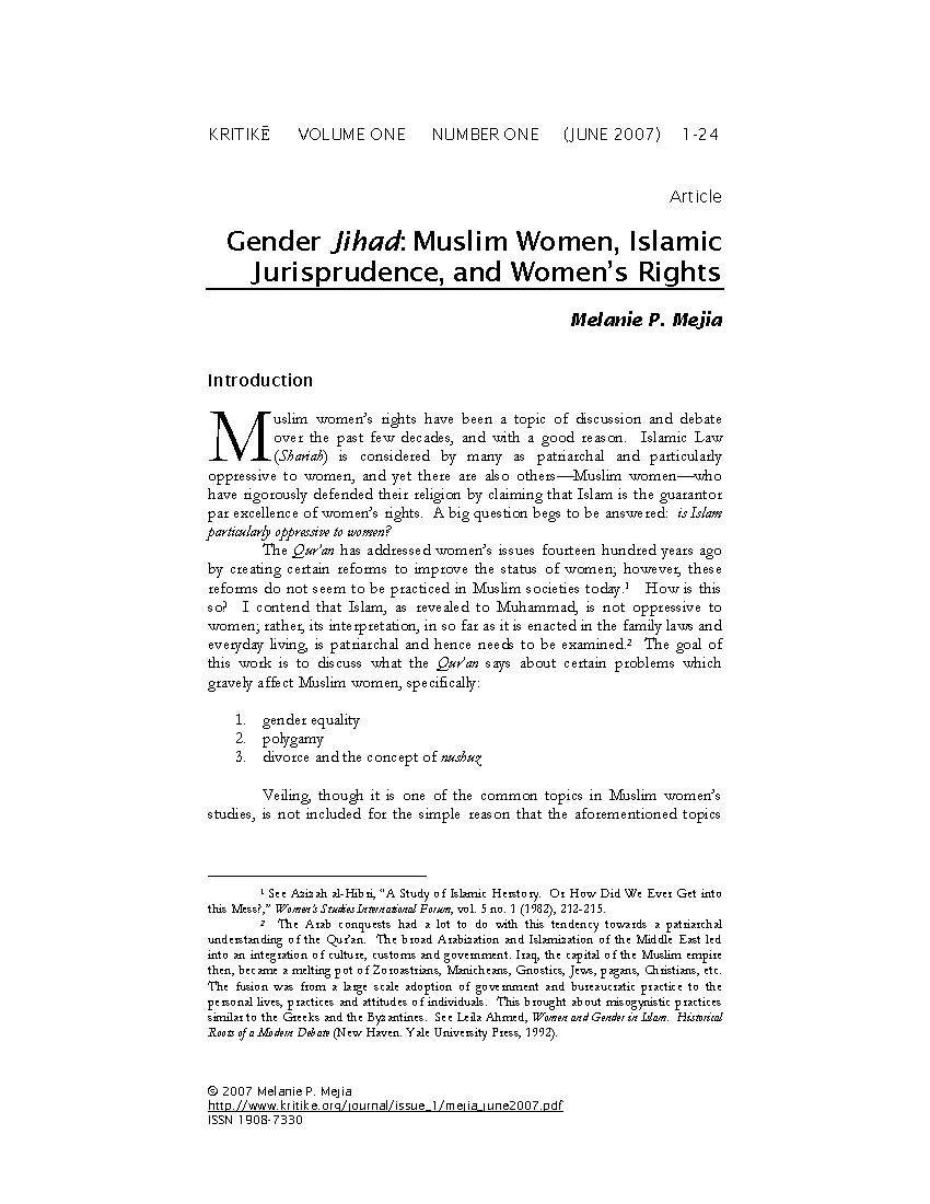 Gender Jihad: Muslim Women, Islamic Jurisprudence, and Women’s Rights