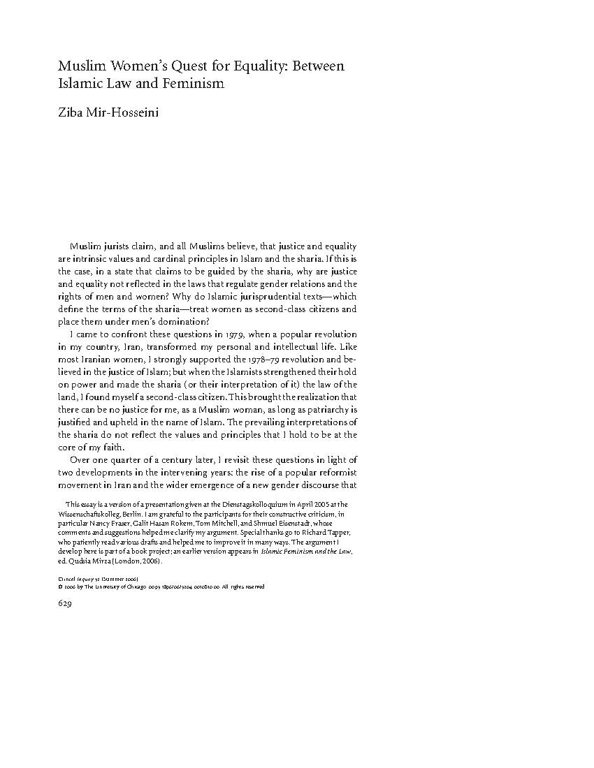Muslim Women’s Quest for Equality: Between Islamic Law and Feminism
