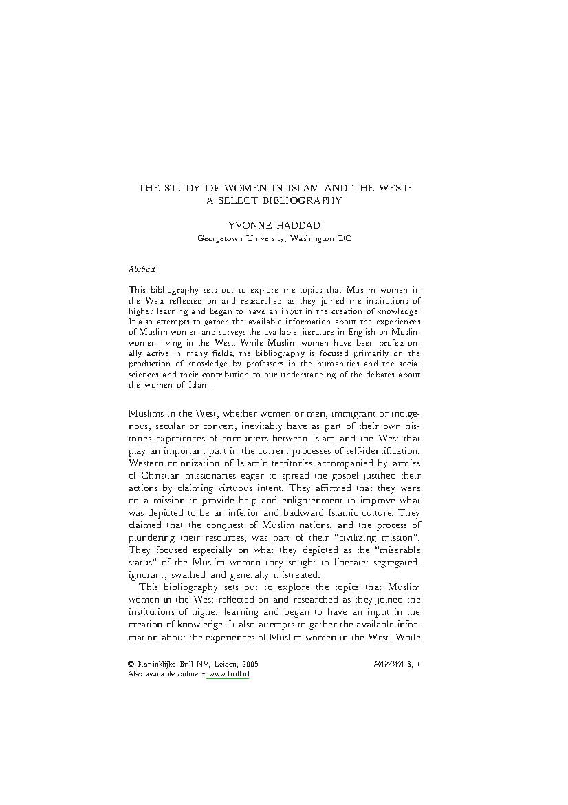 The Study Of Women In Islam And The West
