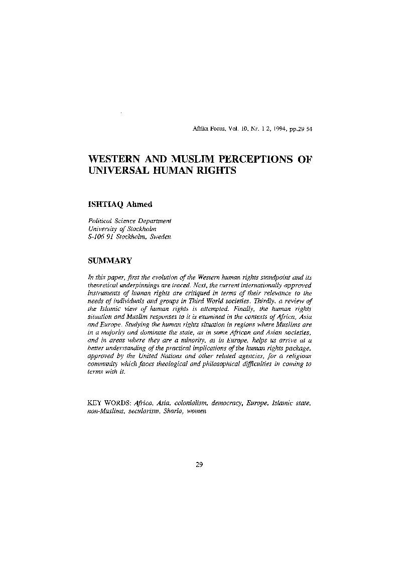 Western And Muslim Perceptions Of Universal Human Rights