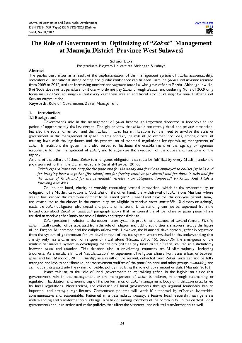 The Role of Government in Optimizing of “Zakat”