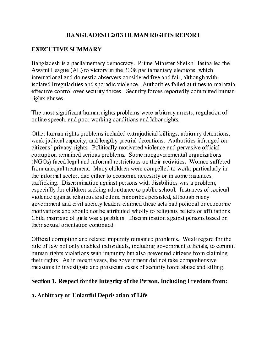Bangladesh 2013 Human Rights Report