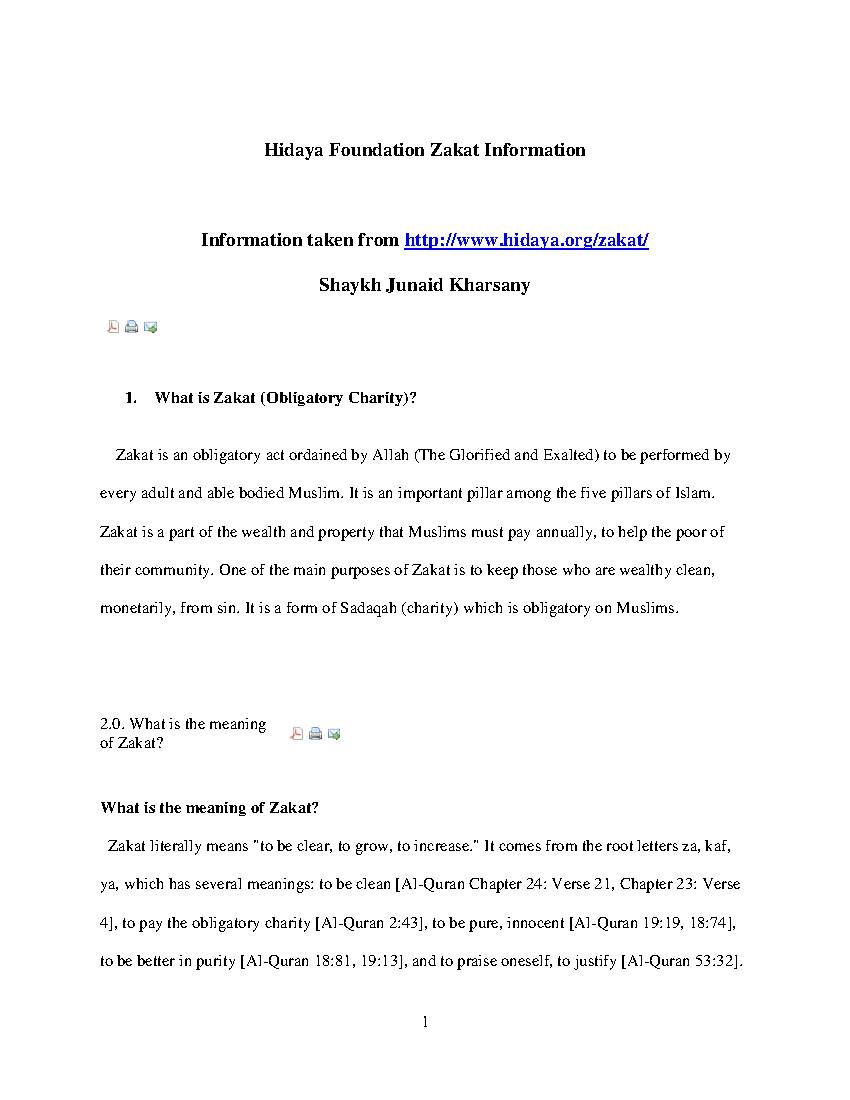 Hidaya Foundation Zakat Information