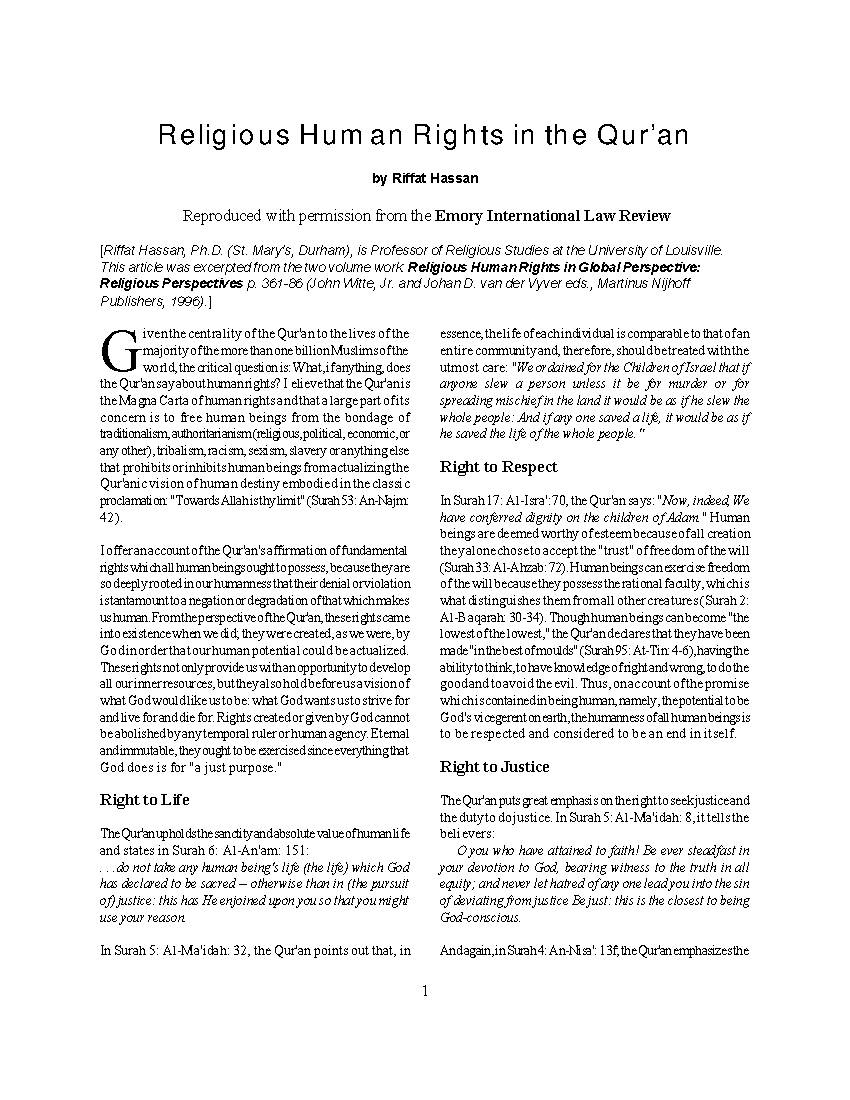 Religious Human Rights in the Qur’an