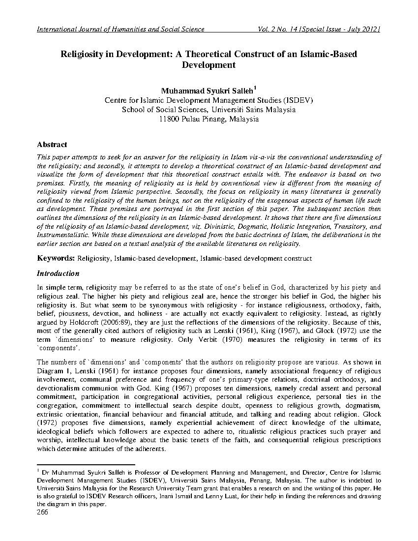 Religiosity in Development