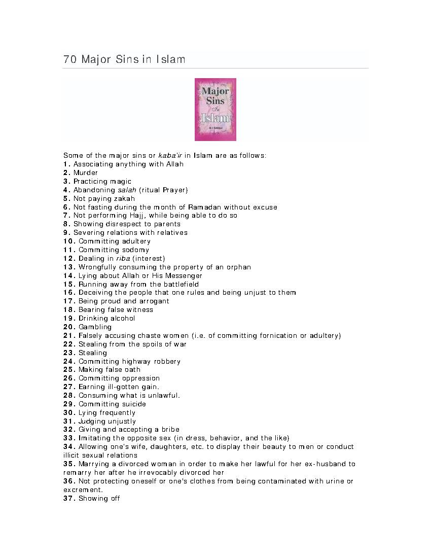70 Major Sins in Islam