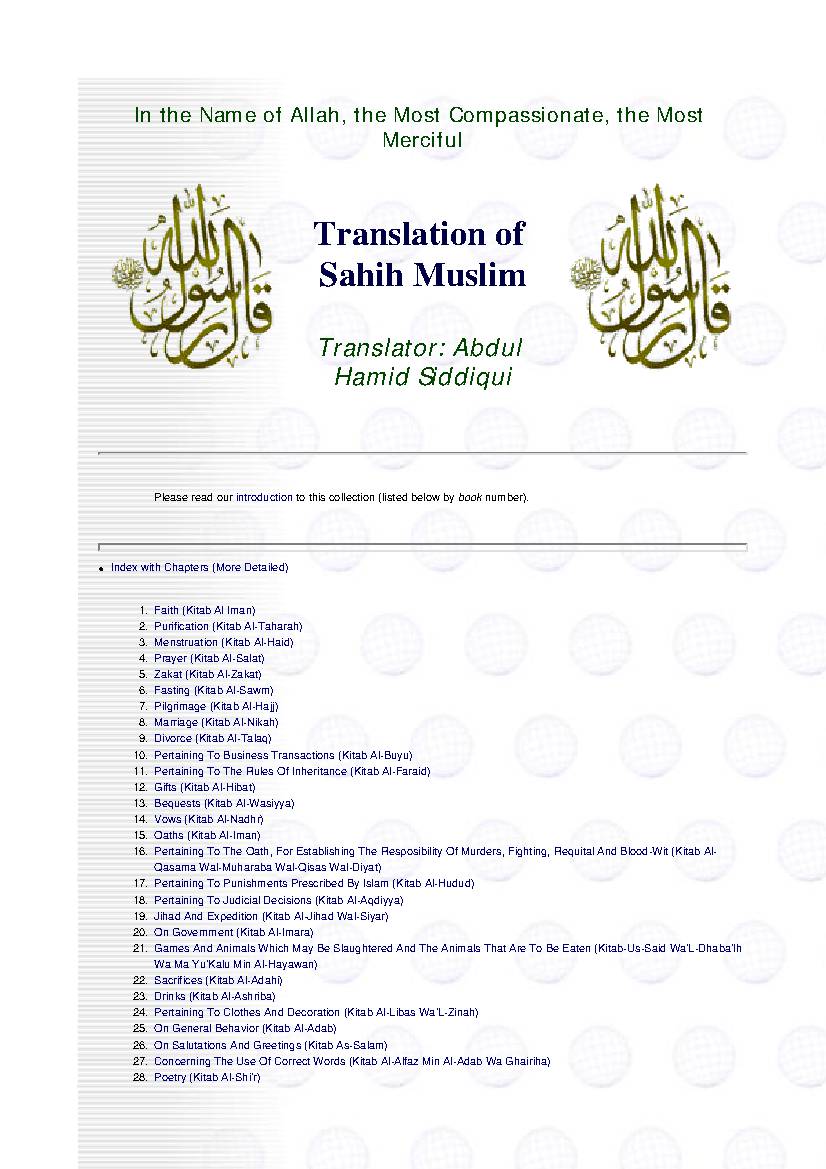Translation of Sahih Muslim