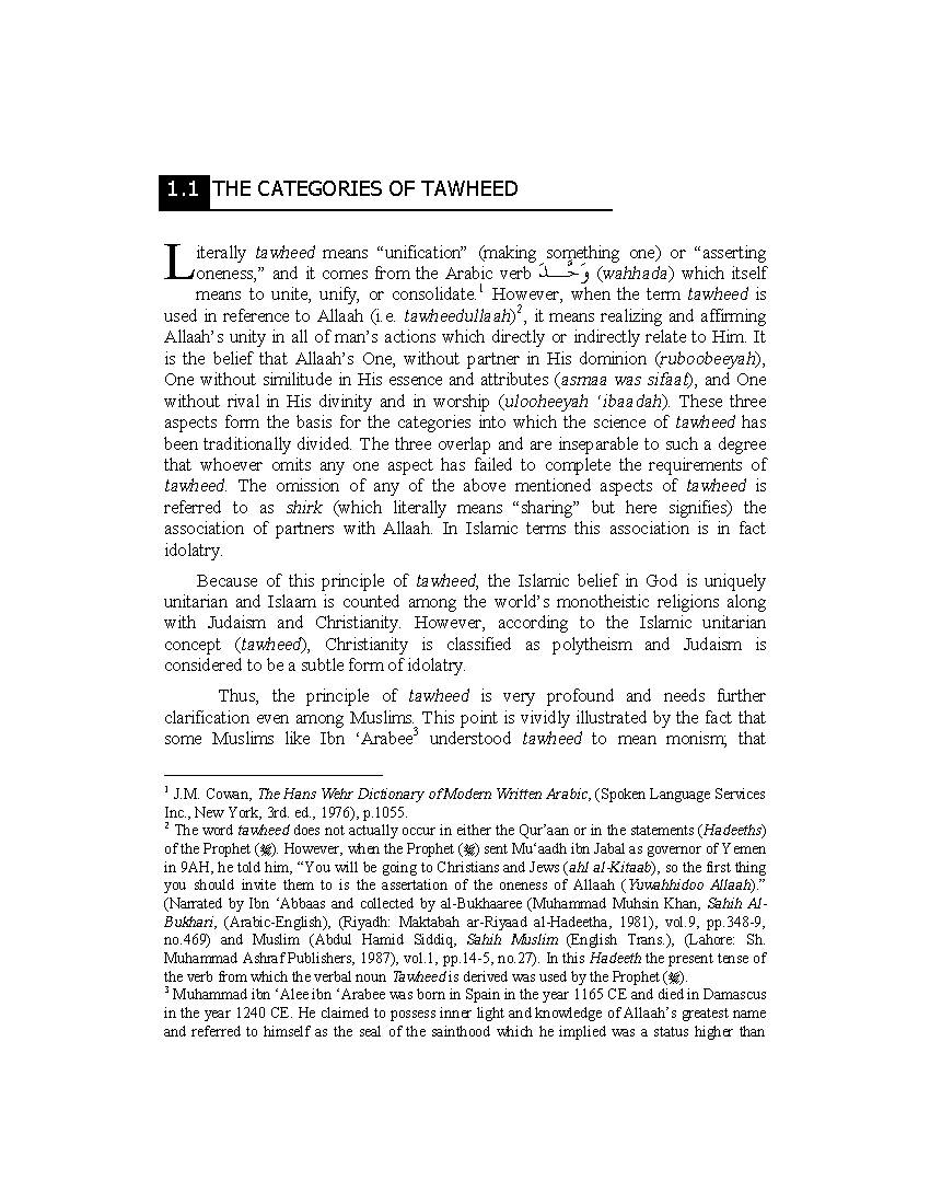 The Categories Of Tawheed