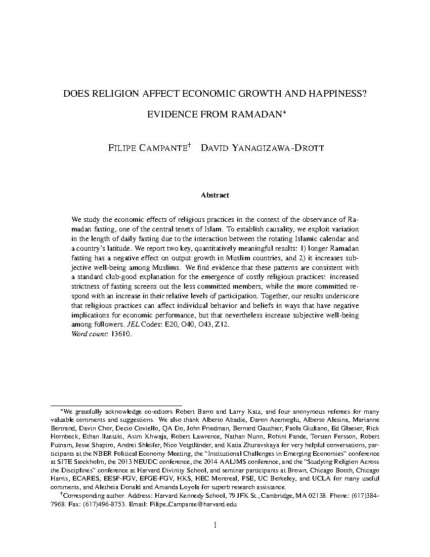 Does Religion Affect Economic Growth And Happiness