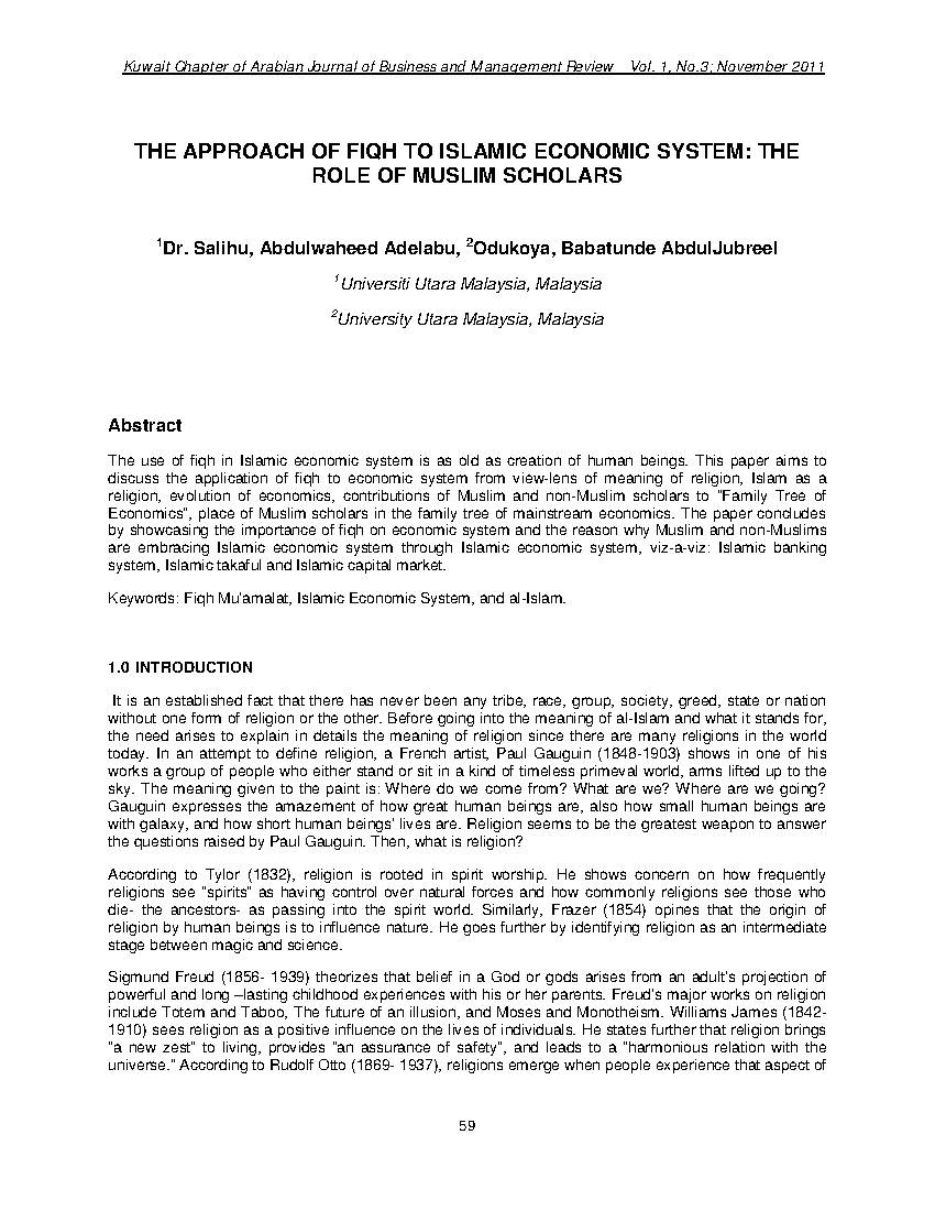 The Approach Of Fiqh To Islamic Economic System