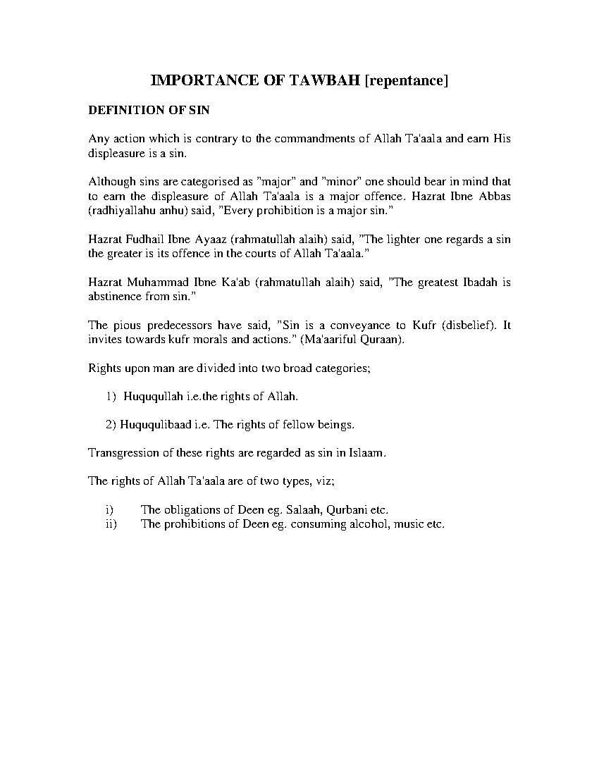 Importance Of Tawbah