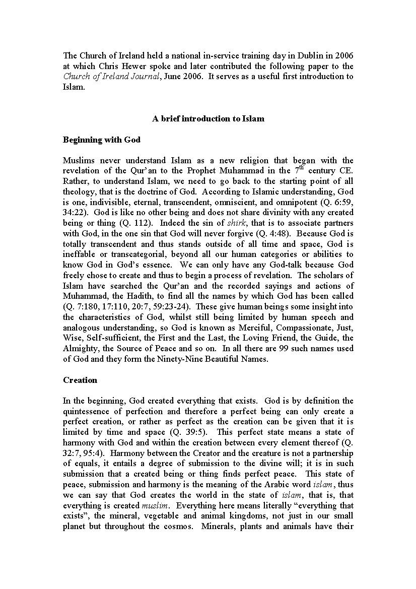 A Brief Introduction to Islam